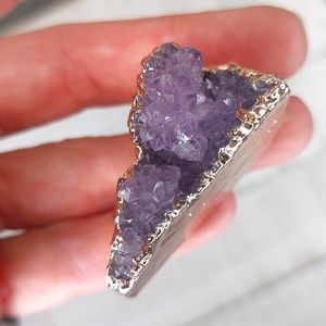 Large Amethyst Pendant, Gold Plated, Purple